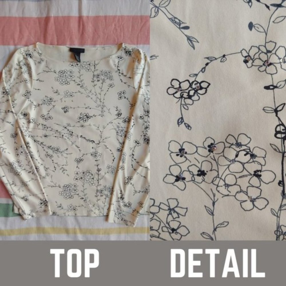 The Limited Stretch Ivory Floral 3/4 Sleeve Top